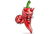 Cartoon Devil Red Chilli Pepper Pointing