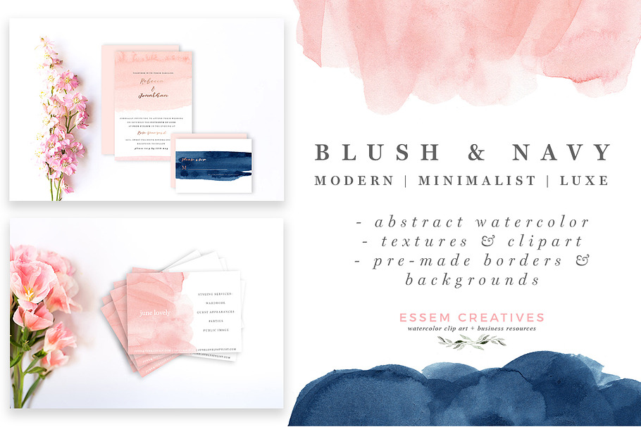 Blush and Navy Abstract Watercolor in Illustrations - product preview 8