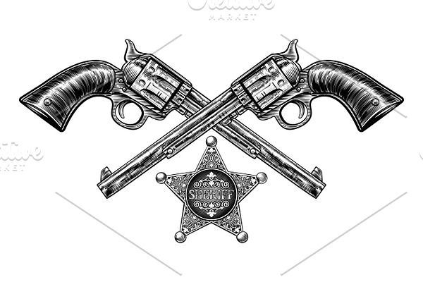 Pistols with Sheriff Star Badge