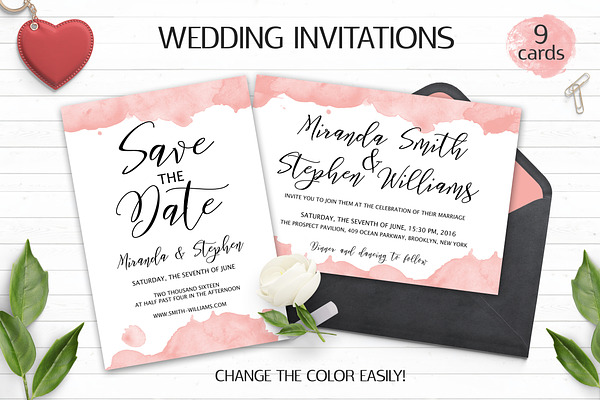 Watercolor Wedding Invitation Suite
