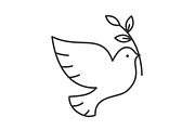 Dove with olive brunch linear icon