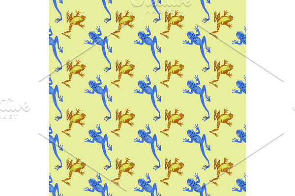 Frog cartoon tropical animal cartoon nature seamless pattern funny and isolated mascot character wild funny forest toad amphibian vector illustration.
