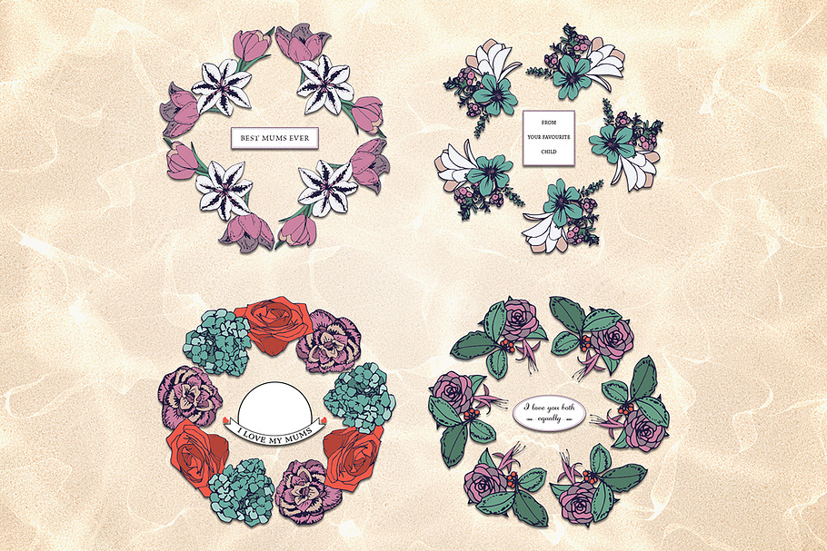 Mothers day floral text frames