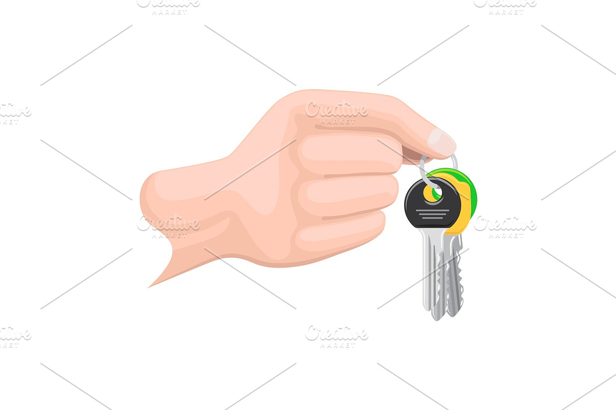 Keys on Keyring in Human Hand Flat Style Vector   in Objects - product preview 8