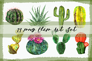Watercolor Cactuses Clip Art Set