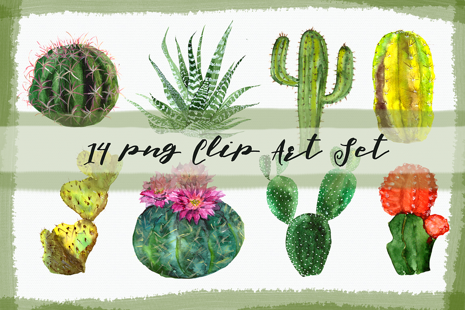 Watercolor Cactuses Clip Art Set in Objects - product preview 8