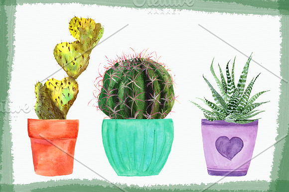 Watercolor Cactuses Clip Art Set in Objects - product preview 2