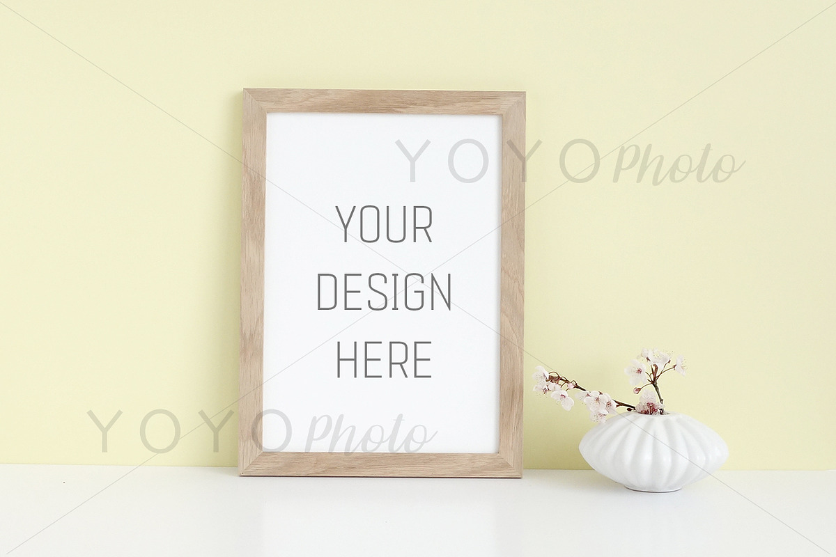 Styled A4 Empty Frame Yellow Wall in Print Mockups - product preview 8
