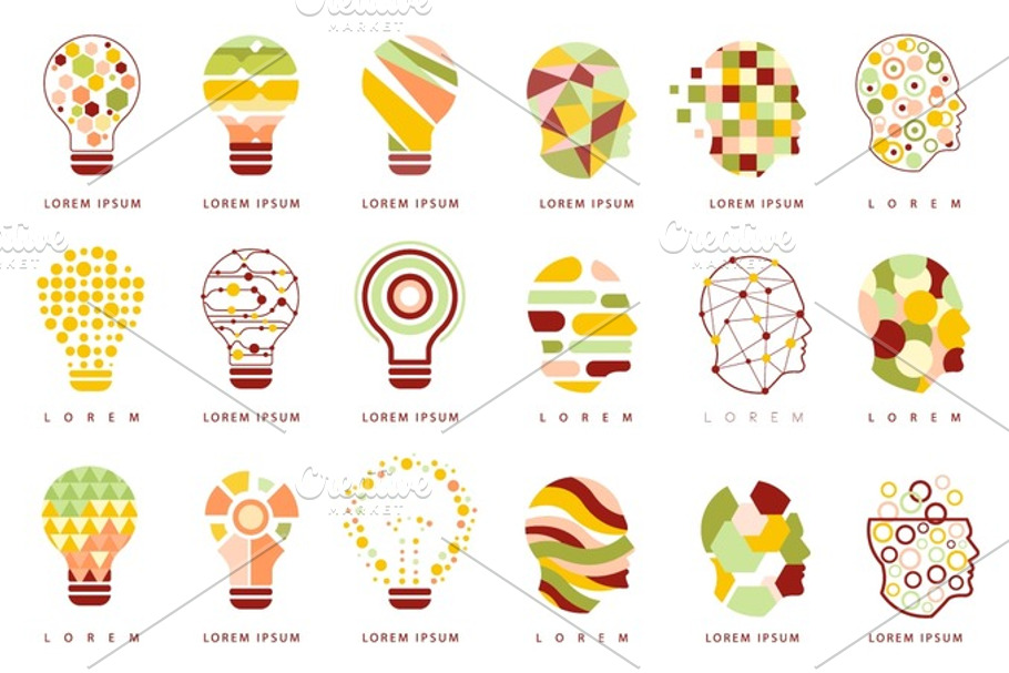 Idea Bulb Different Geometric Abstract Design Icons