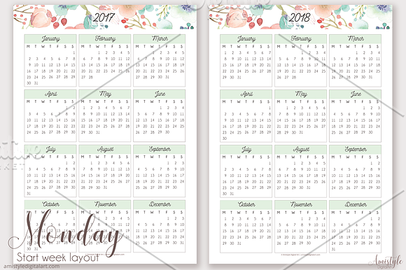 Printable Calendar - 2017 -2018 in Stationery Templates - product preview 3
