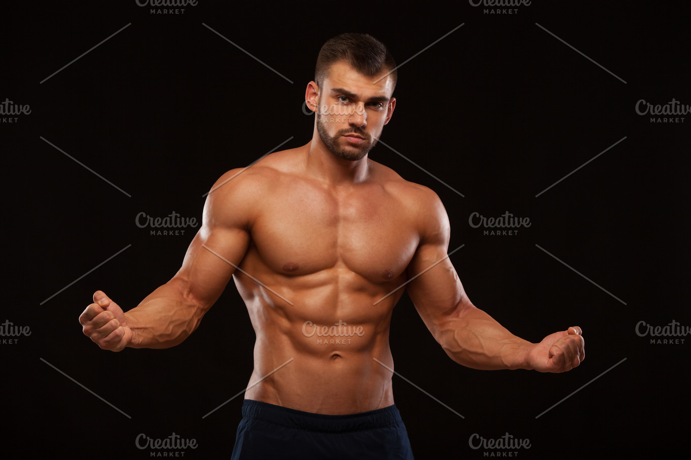 Strong Athletic Man Fitness Model Torso showing six pack abs. isolated ...
