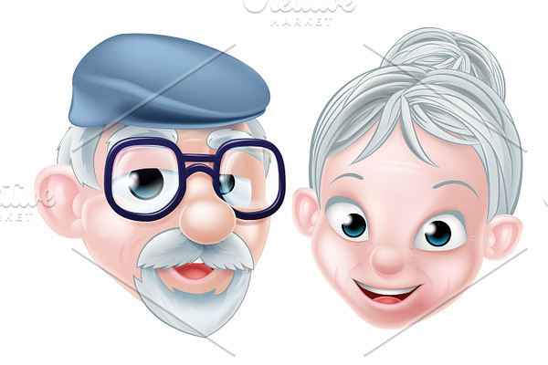 Cartoon Happy Elderly Husband and Wife