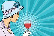 Retro lady with a glass of wine