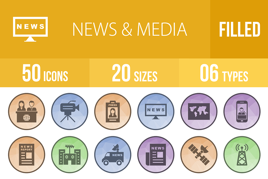 50 News & Media Low Poly B/G Icons in Graphics - product preview 8