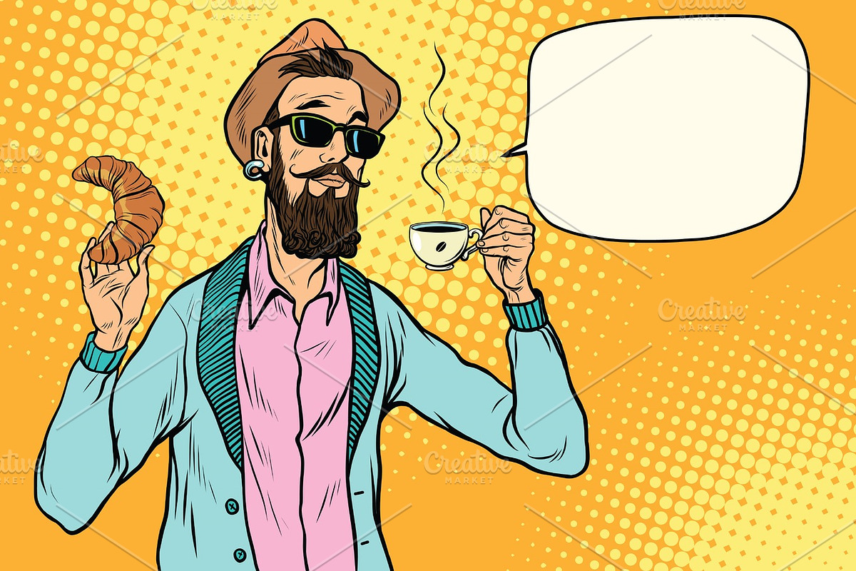 Hipster with coffee and croissant in Illustrations - product preview 8