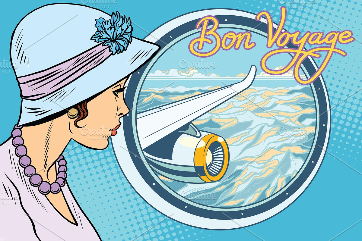 Vintage retro woman from the airplane in Illustrations - product preview 8