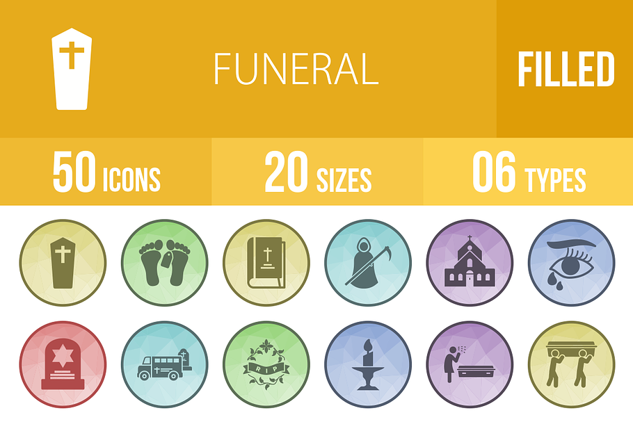 50 Funeral Filled Low Poly B/G Icons