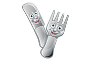 Cartoon Knife and Fork Food Mascots