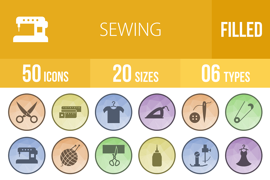 50 Sewing Filled Low Poly B/G Icons in Graphics - product preview 8