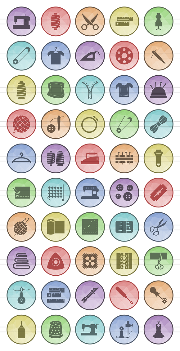 50 Sewing Filled Low Poly B/G Icons in Graphics - product preview 1