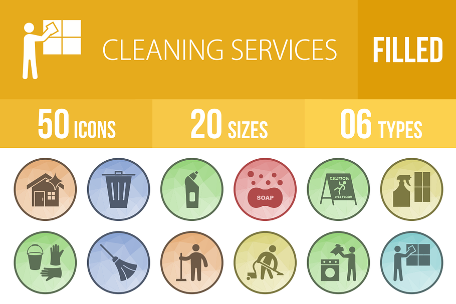 50 Cleaning Low Poly B/G Icons