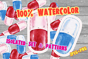 Watercolor pattern with drugs