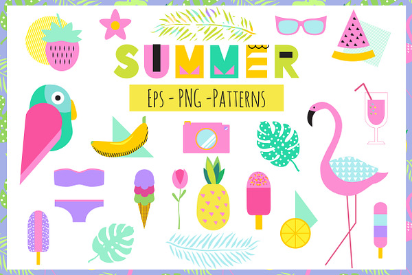 Creative Summer Set Eps+Png+Patterns