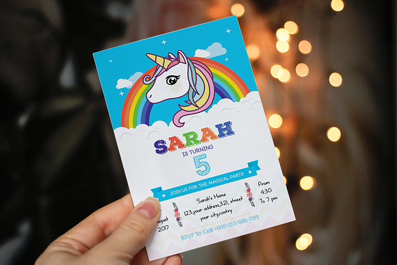 Unicorn Birthday Party Invitation in Card Templates - product preview 1