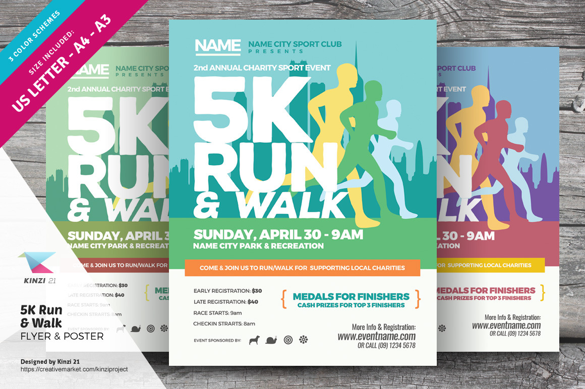 23K Run & Walk Flyer and Poster  Creative Daddy Throughout 5K Flyer Template