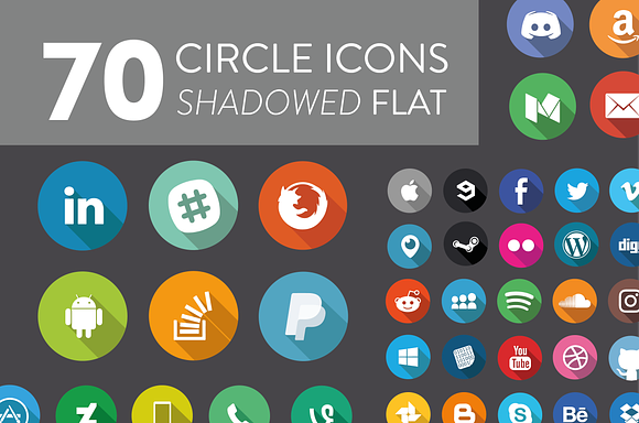 70 Flat Shadowed Social Media Icons in Social Media Templates - product preview 1