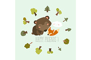 Happy friends in the forest. Bear,fox