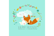 Happy friends. Fox,rabbit