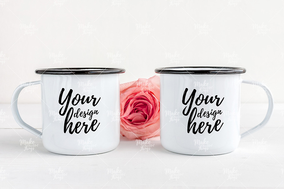 White enamel mugs #7005 in Product Mockups - product preview 8