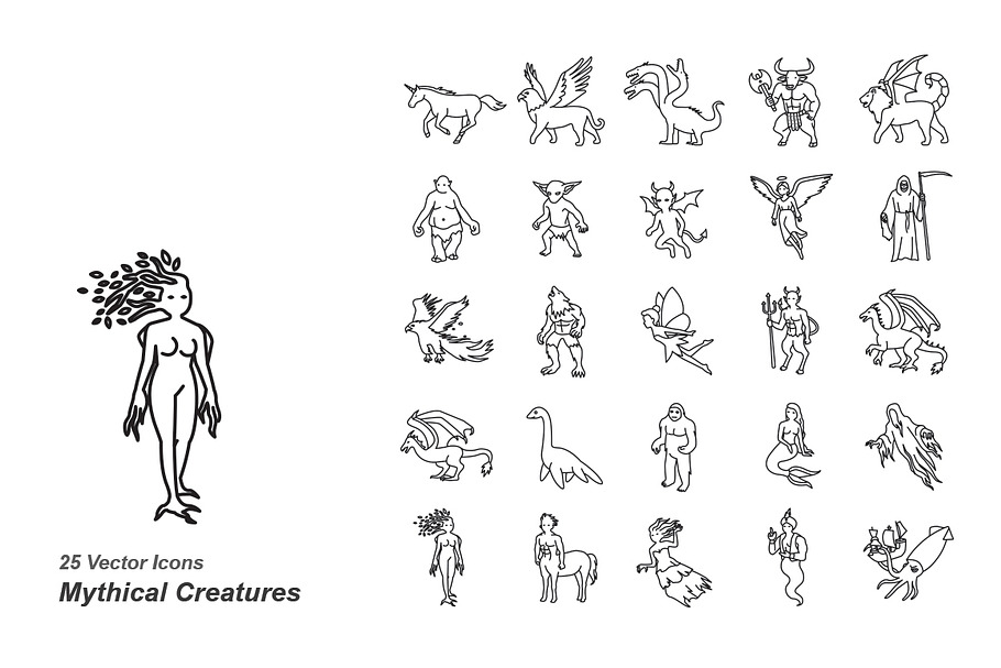 Mythical creatures outlines icons