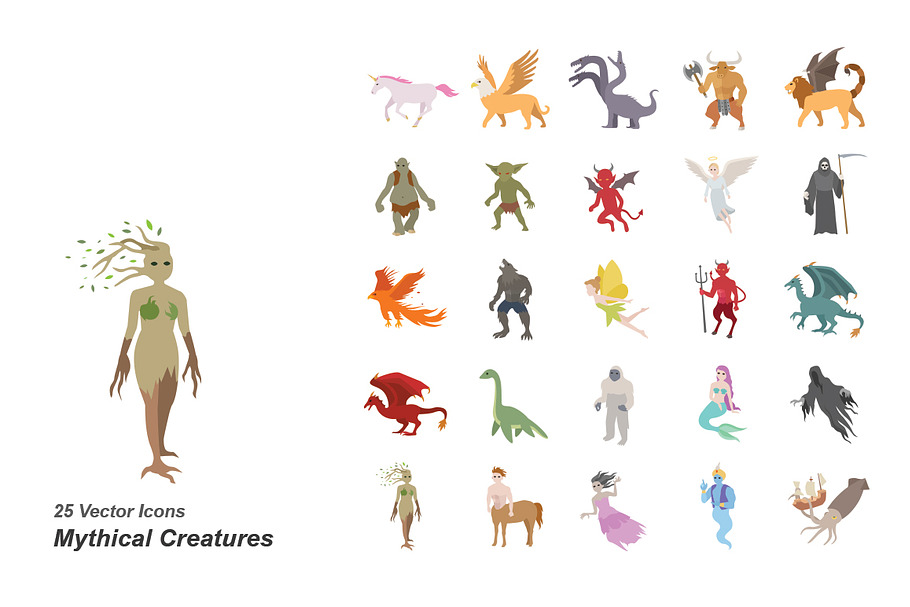 Mythical creatures color icons