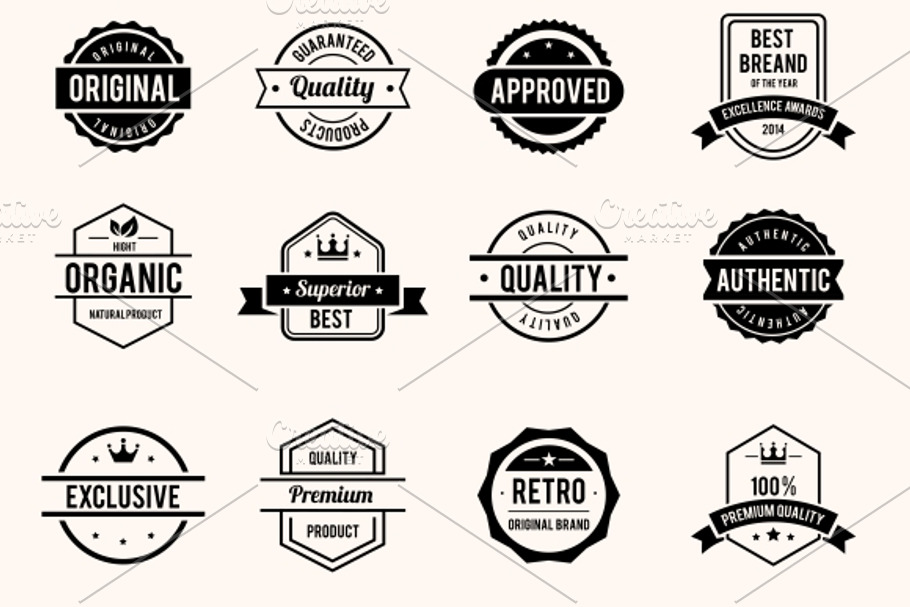 Black and White Retro Badges in Black And White Icons - product preview 8
