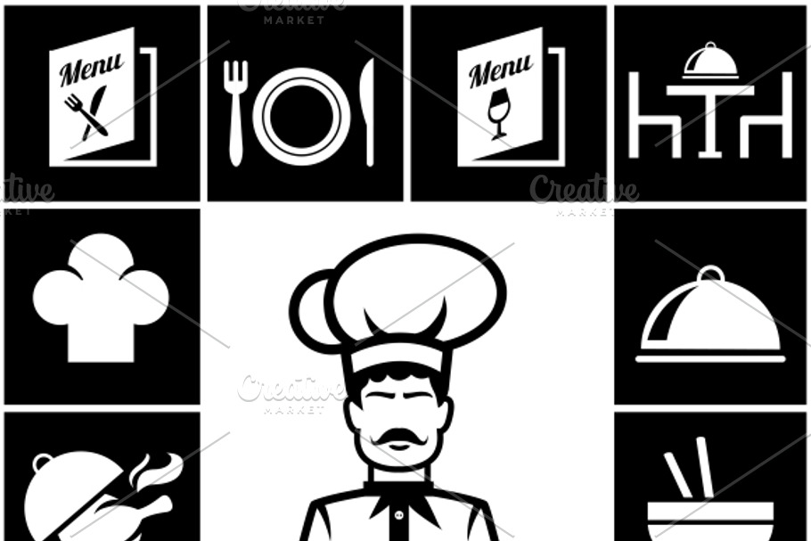 restaurant icons in white on black