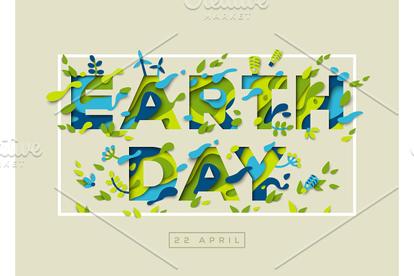 Happy Earth day typography design with frame