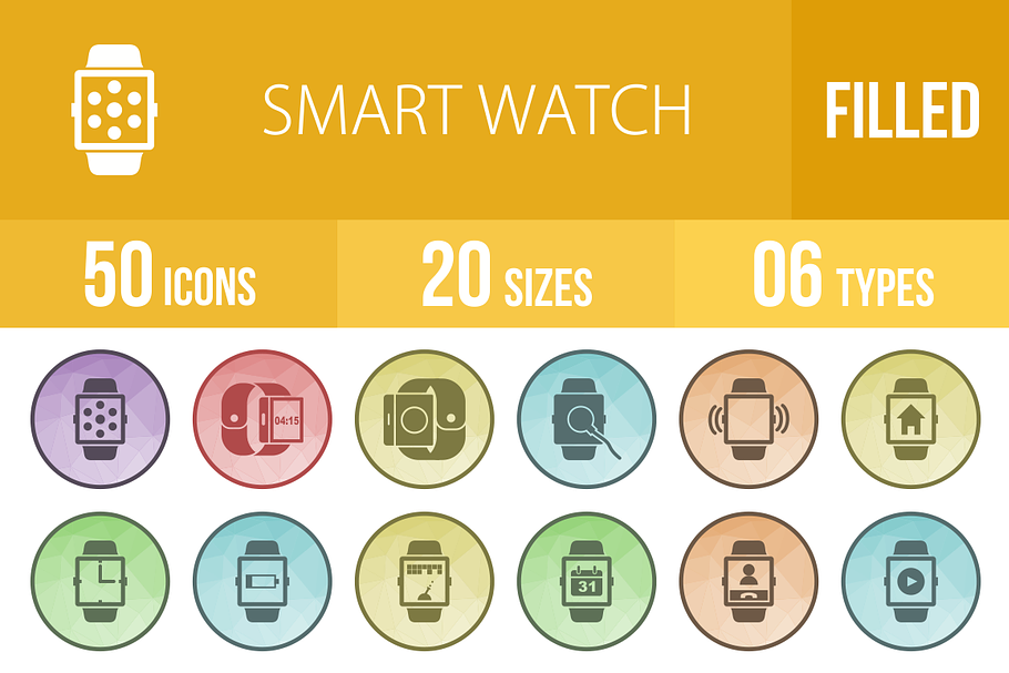 50 Smart Watch Low Poly B/G Icons