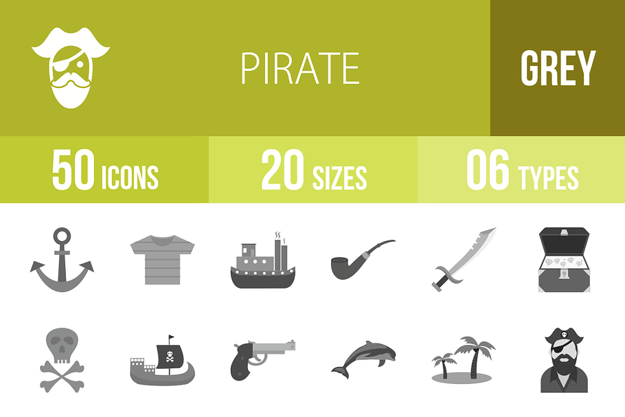 50 Pirate Greyscale Icons