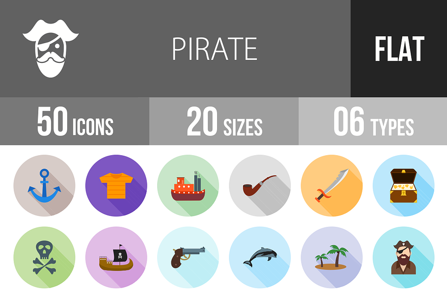 50 Pirate Flat Shadowed Icons