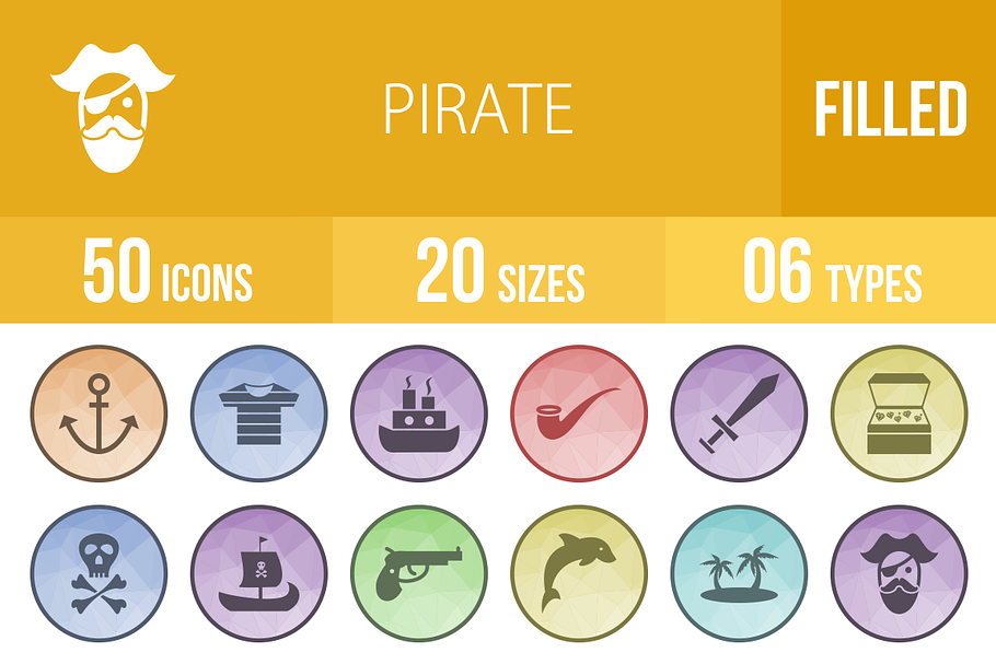 50 Pirate Filled Low Poly B/G Icons
