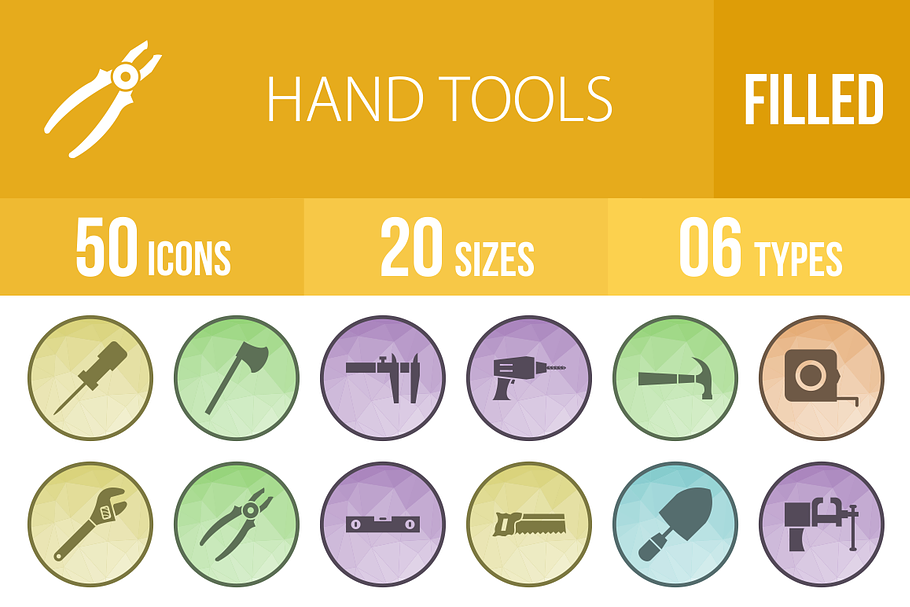 50 Hand Tools Low Poly B/G Icons