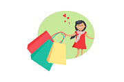 Purchasing Concept with Smiling Girl Holding Packs