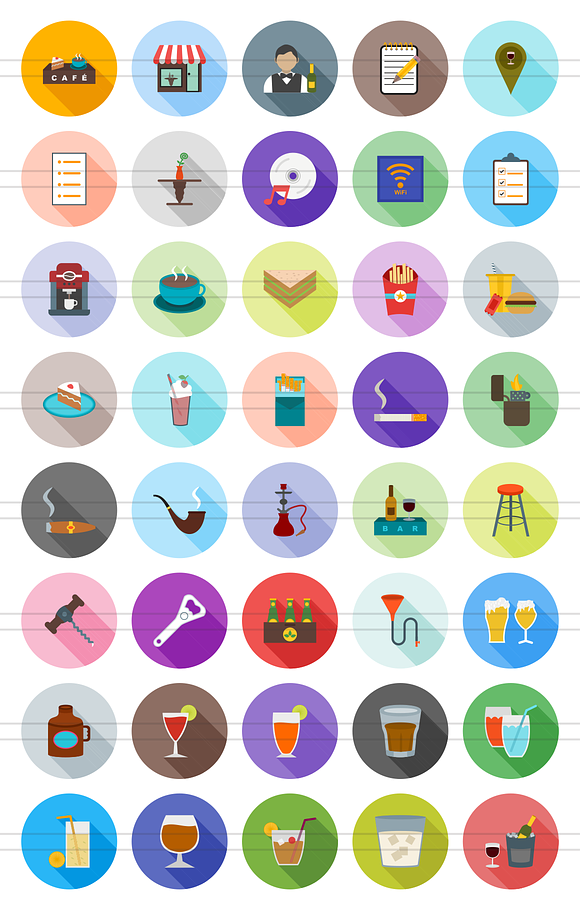 40 Cafe & Bar Flat Shadowed Icons in Graphics - product preview 1