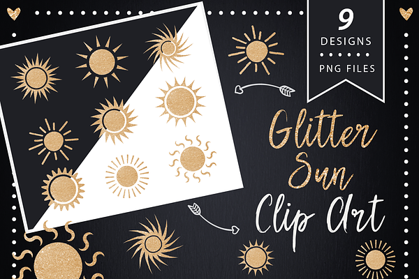 Golden Glitter Sun Clip Art