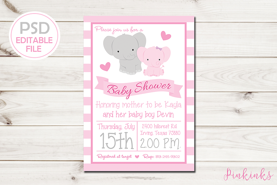 Girl Elephant Baby Shower Invite Creative Invitation Templates
