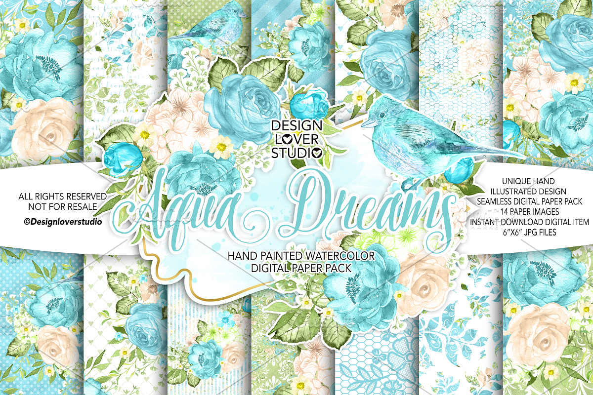 Watercolor AQUA DREAMS DP pack in Patterns - product preview 8