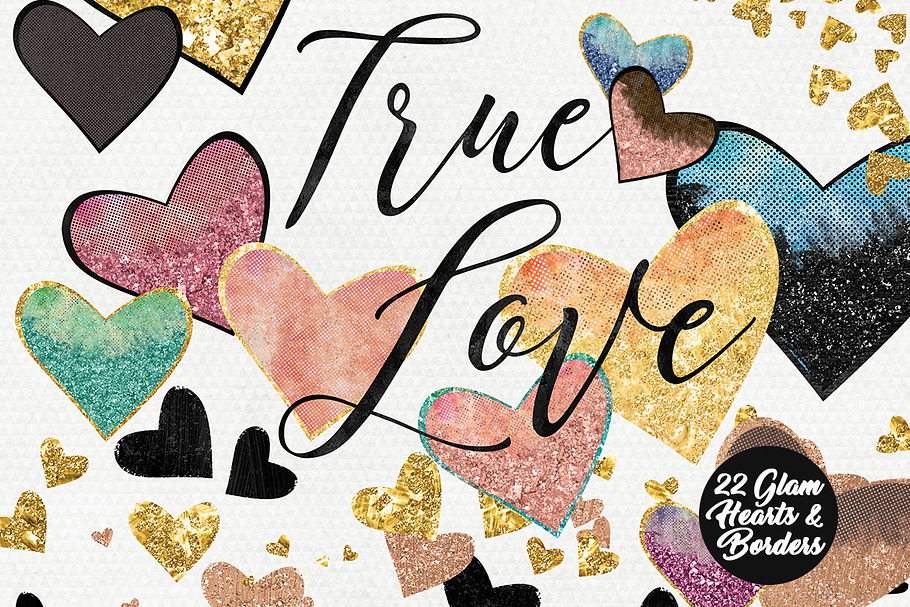 Rose Gold Hearts Glam Love Graphics