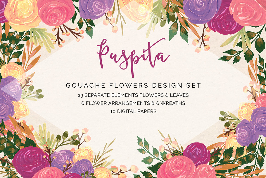 Puspita Gouache Flowers Design Set in Illustrations - product preview 8